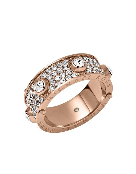 Sold！Michael Kors Rose Gold Tone Arrow Open Pave Ring